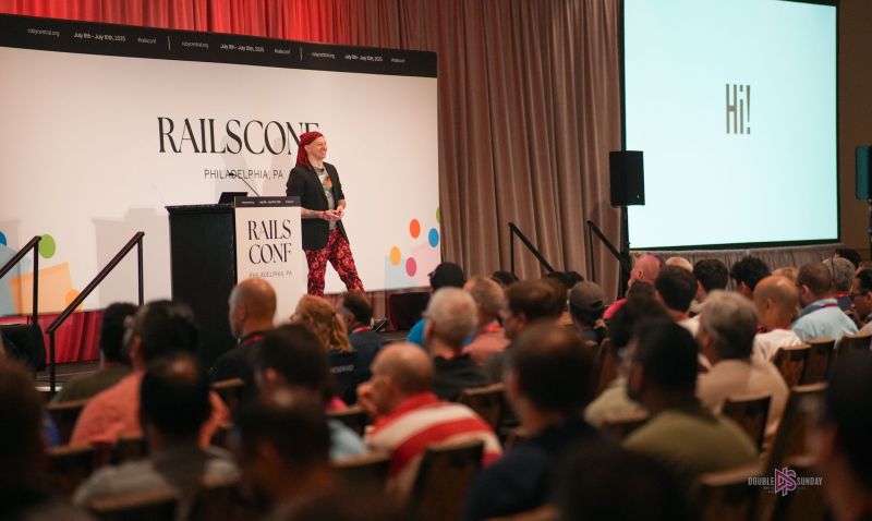 Aji presents their keynote at Railsconf