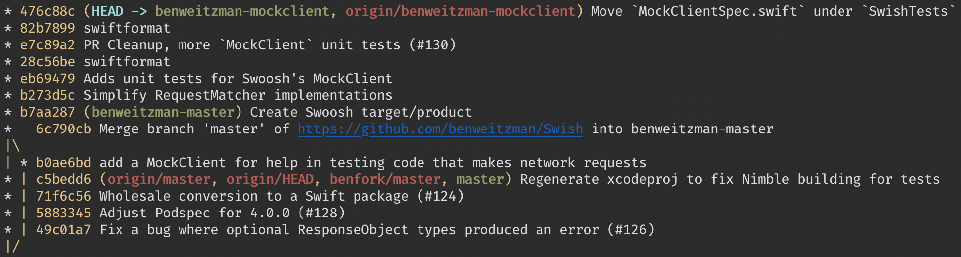 git log output with ref names and color output