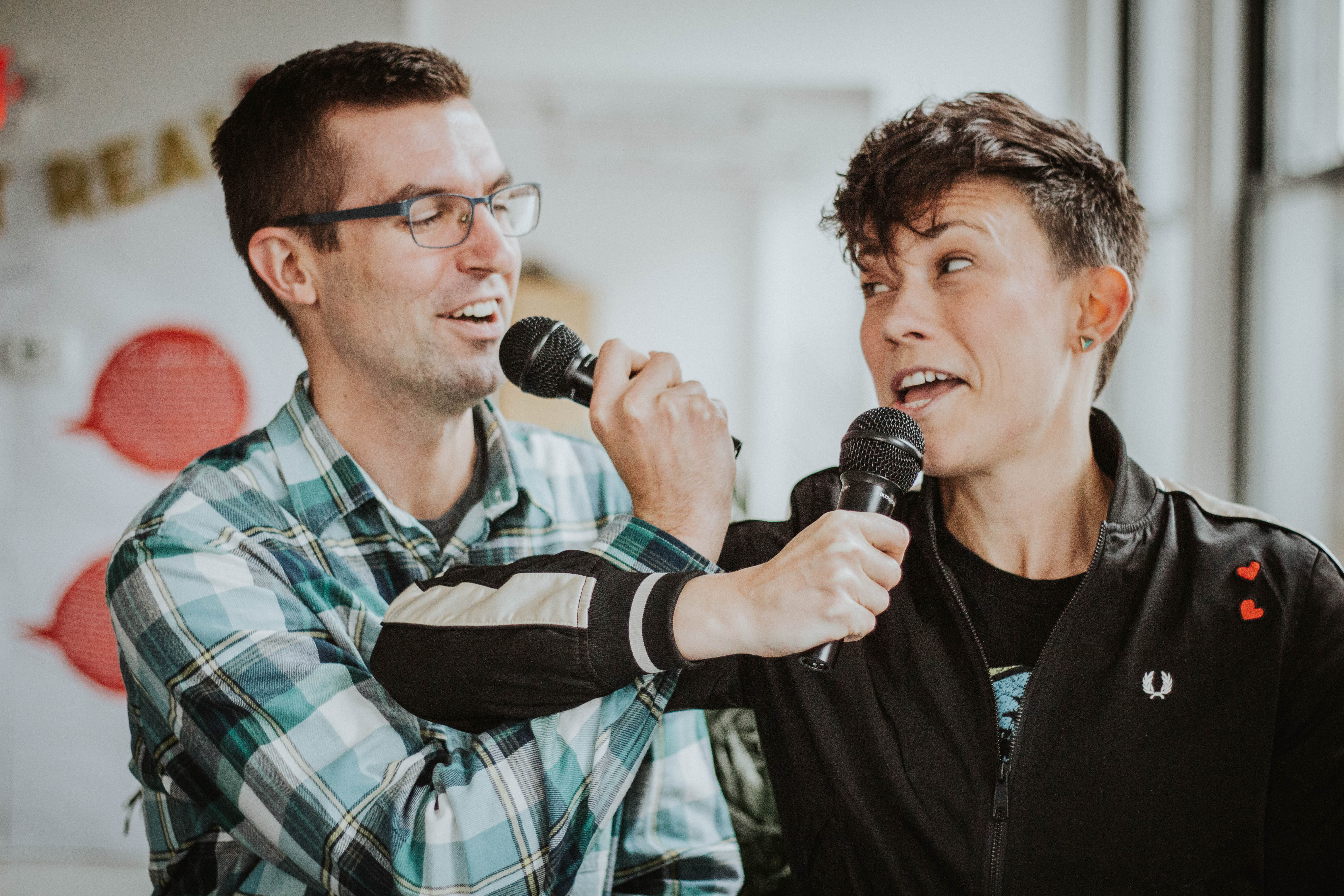 Chad and Lindsey with dueling mics