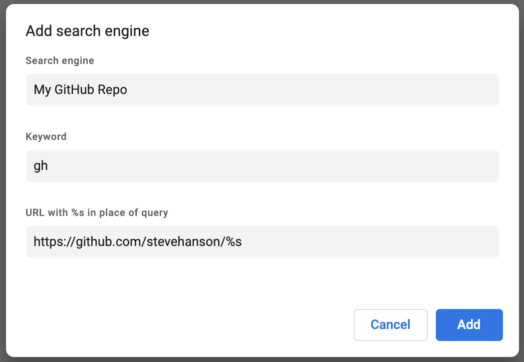 GitHub repo Chrome search engine.