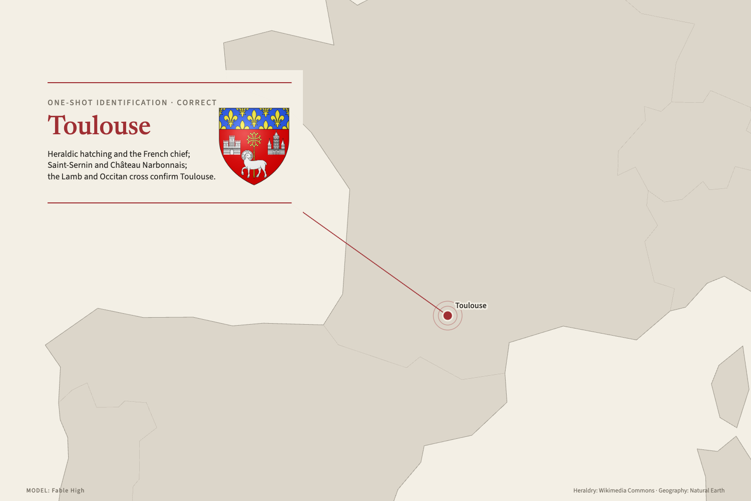 Map of Fable 5's search: a single direct jump straight to the correct answer, Toulouse