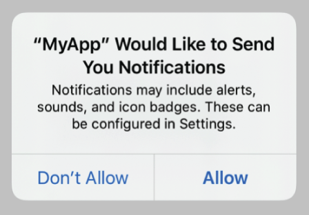iOS popup requesting permission to send notifications, with allow/don't allow buttons